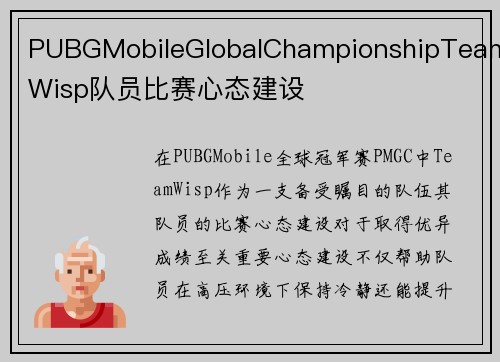 PUBGMobileGlobalChampionshipTeamWisp队员比赛心态建设