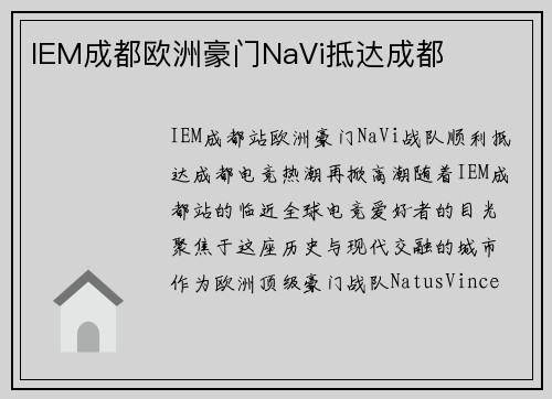 IEM成都欧洲豪门NaVi抵达成都
